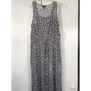 ALLISON BRITTNEY Black White Boho Sleeveless Maxi Dress Sz M Stretch Belt Waist